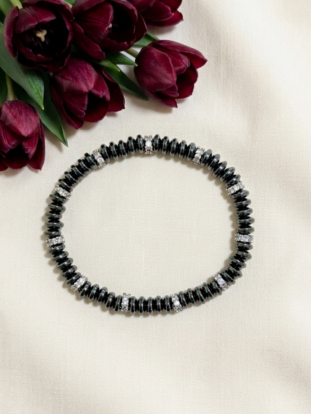 Hematite Bracelet With Cubic Zirconia Accents